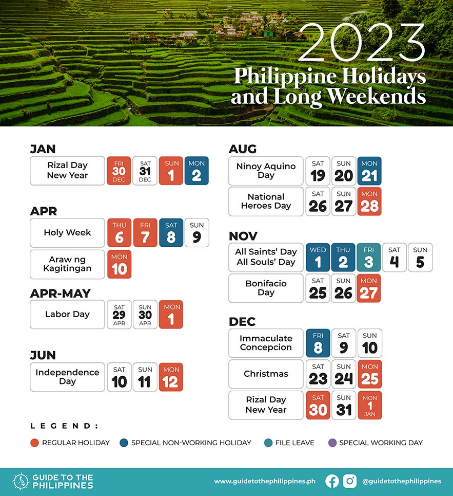 Guide to the Philippines 2023 Calendar with Long Weekends Guide to the Philippines 2023 Calendar with Long Weekends