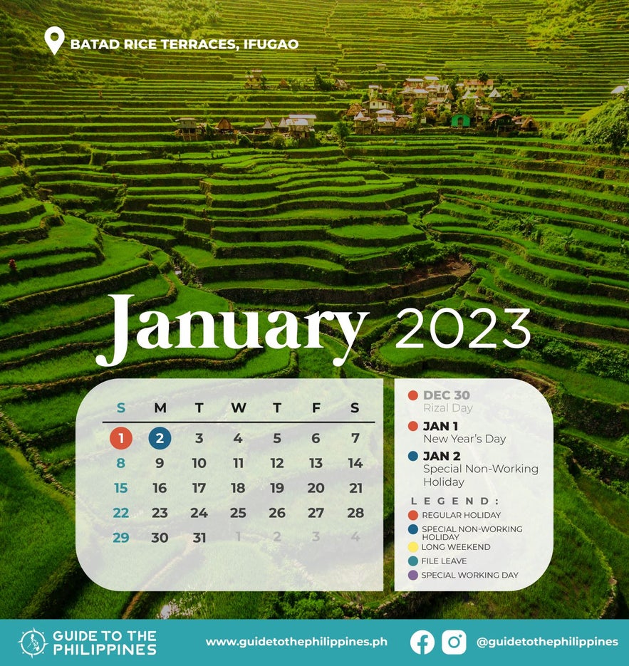 Guide to the Philippines 2023 January Calendar with Holidays and Long Weekends Guide to the Philippines 2023 January Calendar with Holidays and Long Weekends