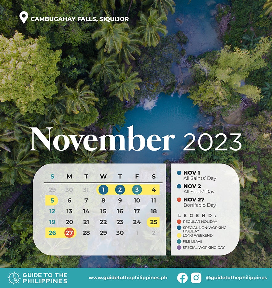 Guide to the Philippines 2023 November Calendar with Holidays and Long Weekends Guide to the Philippines 2023 November Calendar with Holidays and Long Weekends