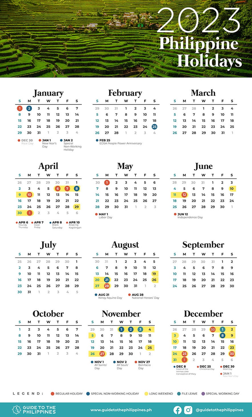Guide to the Philippines 2023 Calendar with Holidays and Long Weekends Guide to the Philippines 2023 Calendar with Holidays and Long Weekends