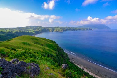 Breathtaking view of Batanes rolling hills and blue sea in South Batan