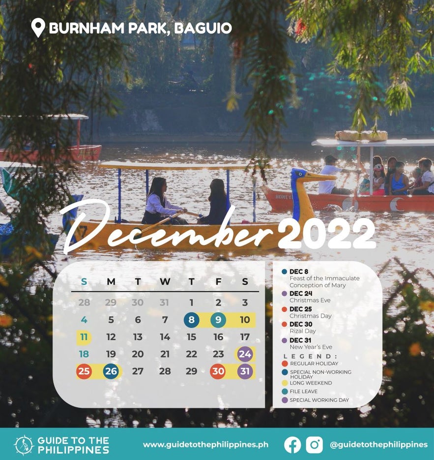 Guide to the Philippines 2022 December calandar with holidays Guide to the Philippines 2022 December calandar with holidays