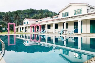 Pool and facade of rooms at Lazuli Resort, San Vicente, Palawan