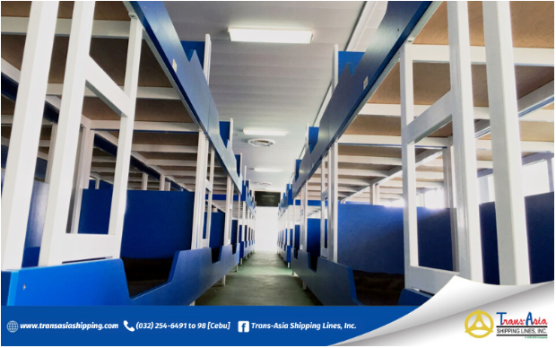 Economy bunk beds inside the ferry, offering a budget-friendly and comfortable sleeping option for passengers traveling between Cebu City and Bohol Island