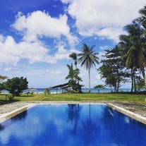Outdoor pool overlooking the long beach at Lazuli Resort, San Vicente, Palawan