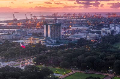 Beam of sunlight illuminating the beautiful structure of Manila Cathedral