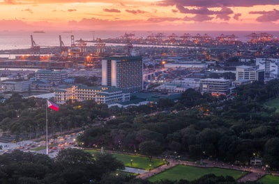 Beam of sunlight illuminating the beautiful structure of Manila Cathedral