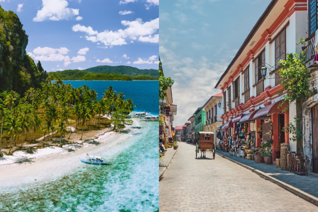 Pinagbuyutan Island in El Nido and Calle Crisologo in Vigan City