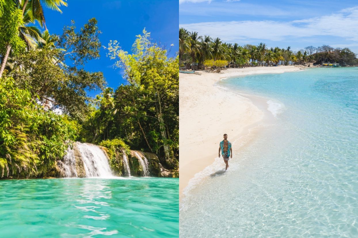 Cambugahay Falls and a beach in Coron