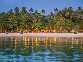 A peaceful view of Lio Beach, a stop that you can visit on this El Nido town tour with optional transfers from and to a cruise ship