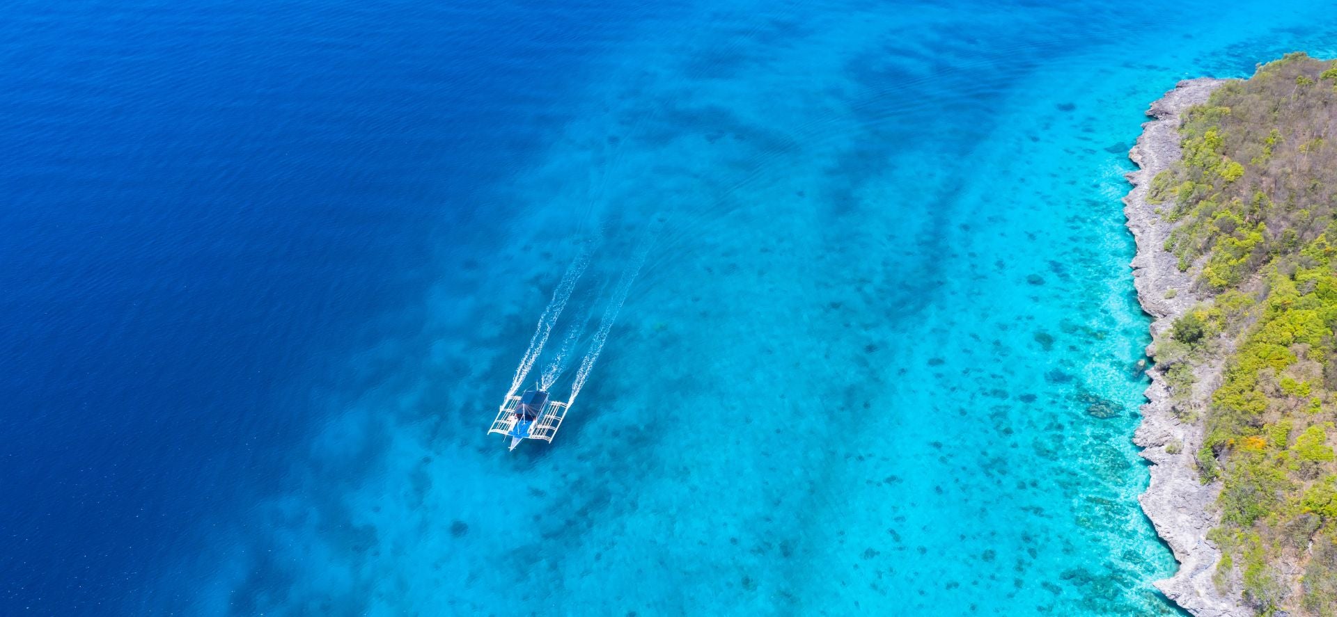 Aerial view of a boat in Moalboal 