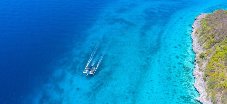 Aerial view of a boat in Moalboal Aerial view of a boat in Moalboal