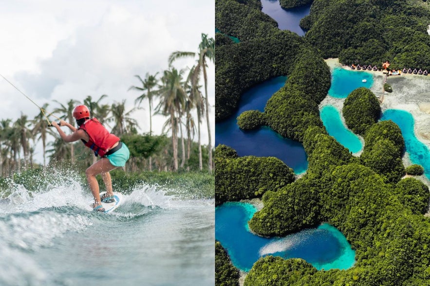 Wakeboarding in Siargao & Sohoton Cove aerial view Wakeboarding in Siargao & Sohoton Cove aerial view