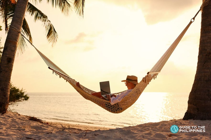Traveler on beach hammock Traveler on beach hammock