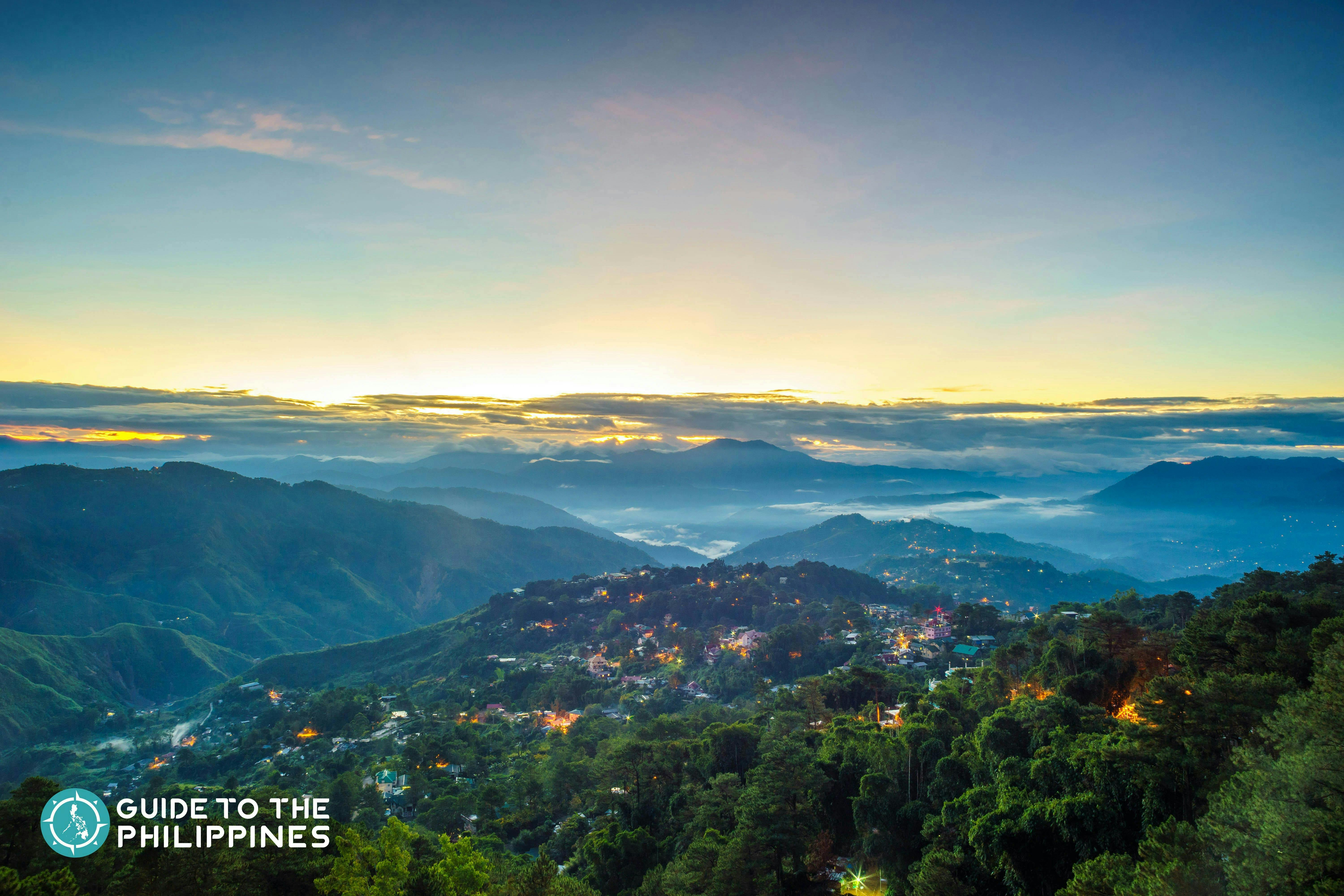 Cordillera mountain view from the Mines View Park at night