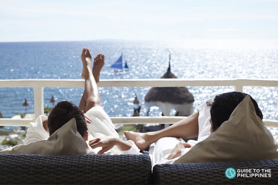 Couple relaxing in a resort Couple relaxing in a resort