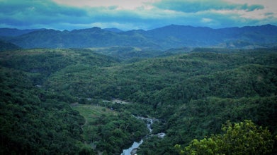 The scenic view from the summit of Mt. Manalmon, showing a lush forest and Madlum River, a top spot for Bulacan Province hiking tours