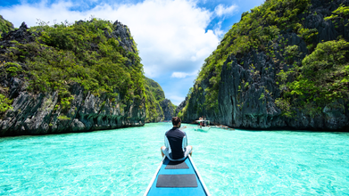 Traveler enjoying the scenery in El Nido, Palawan Island