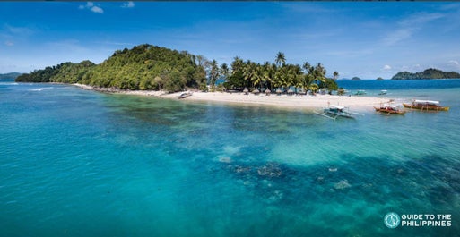 Pristine white sand long coast of San Vicente, Palawan