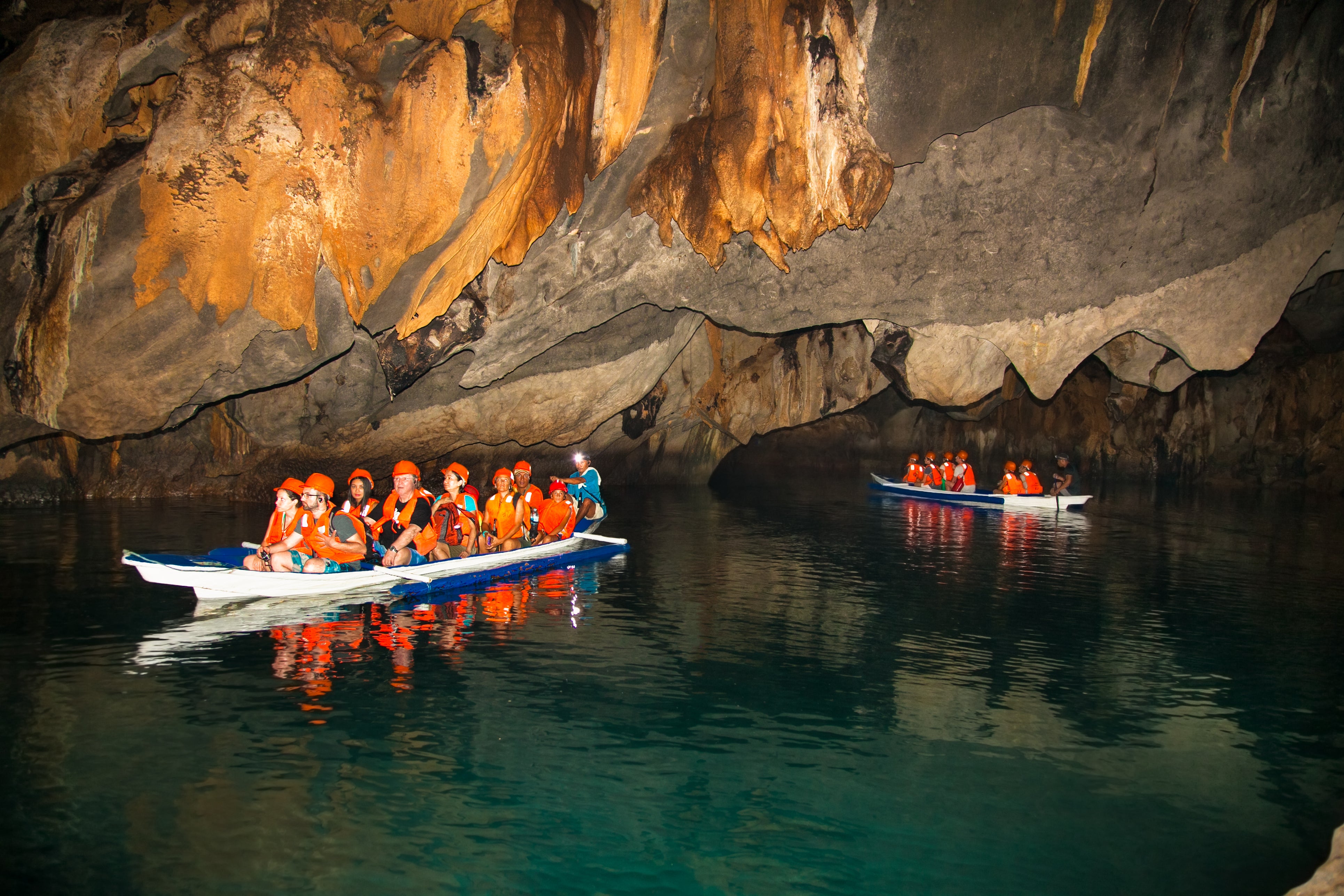 Tourists inside the Puerto Princesa Underground River