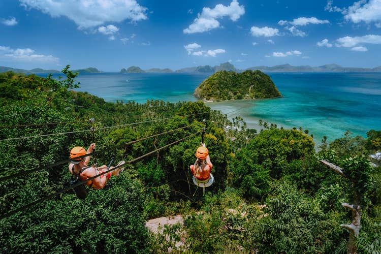 Zipline at Las Cabanas Beach in El Nido Town of Palawan Island