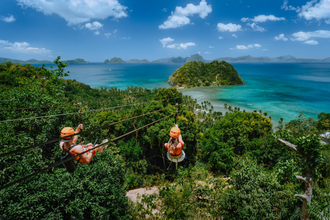 Zipline at Las Cabanas Beach in El Nido Town of Palawan Island