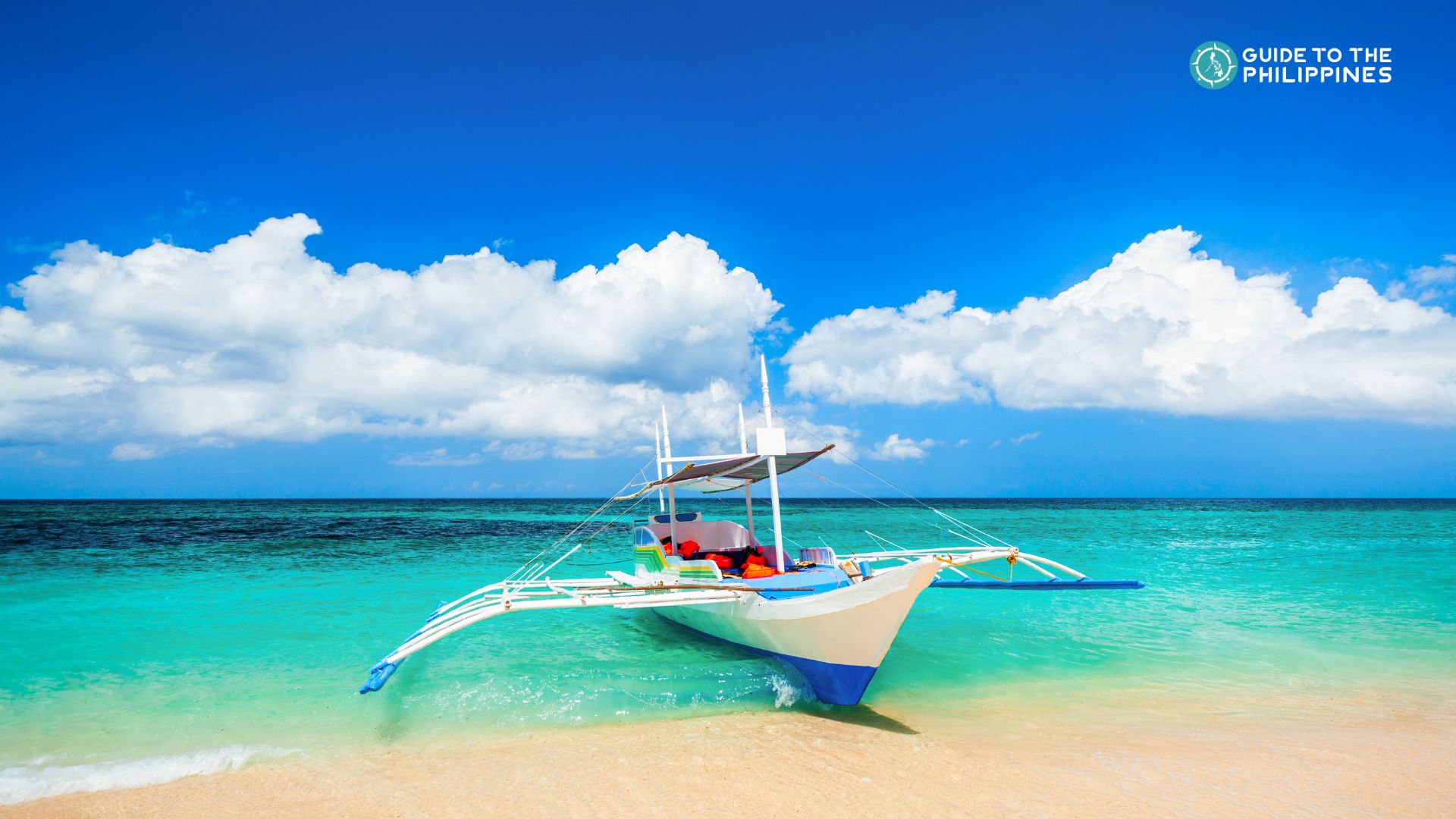 Boat used on a Boracay island hopping tour with life vests