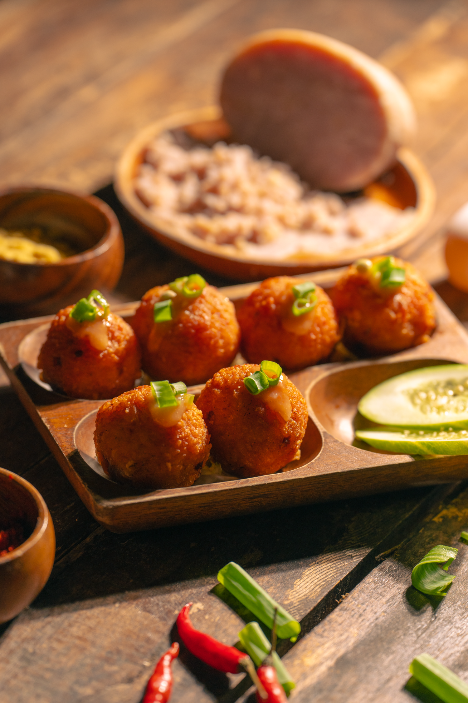 Khao Tod, crispy rice balls with red curry paste and sour pork, served during this 3-course dining experience at Big Bad Thai, a popular Thai-inspired restaurant in El Nido town