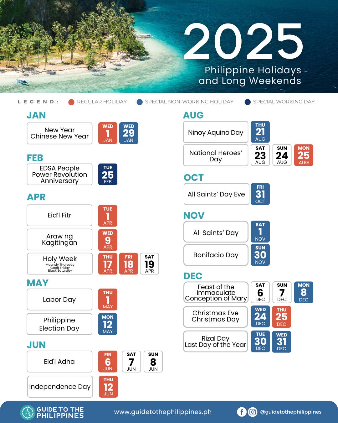 2025 philippines holidays and long weekends calendar | guide to the  philippines