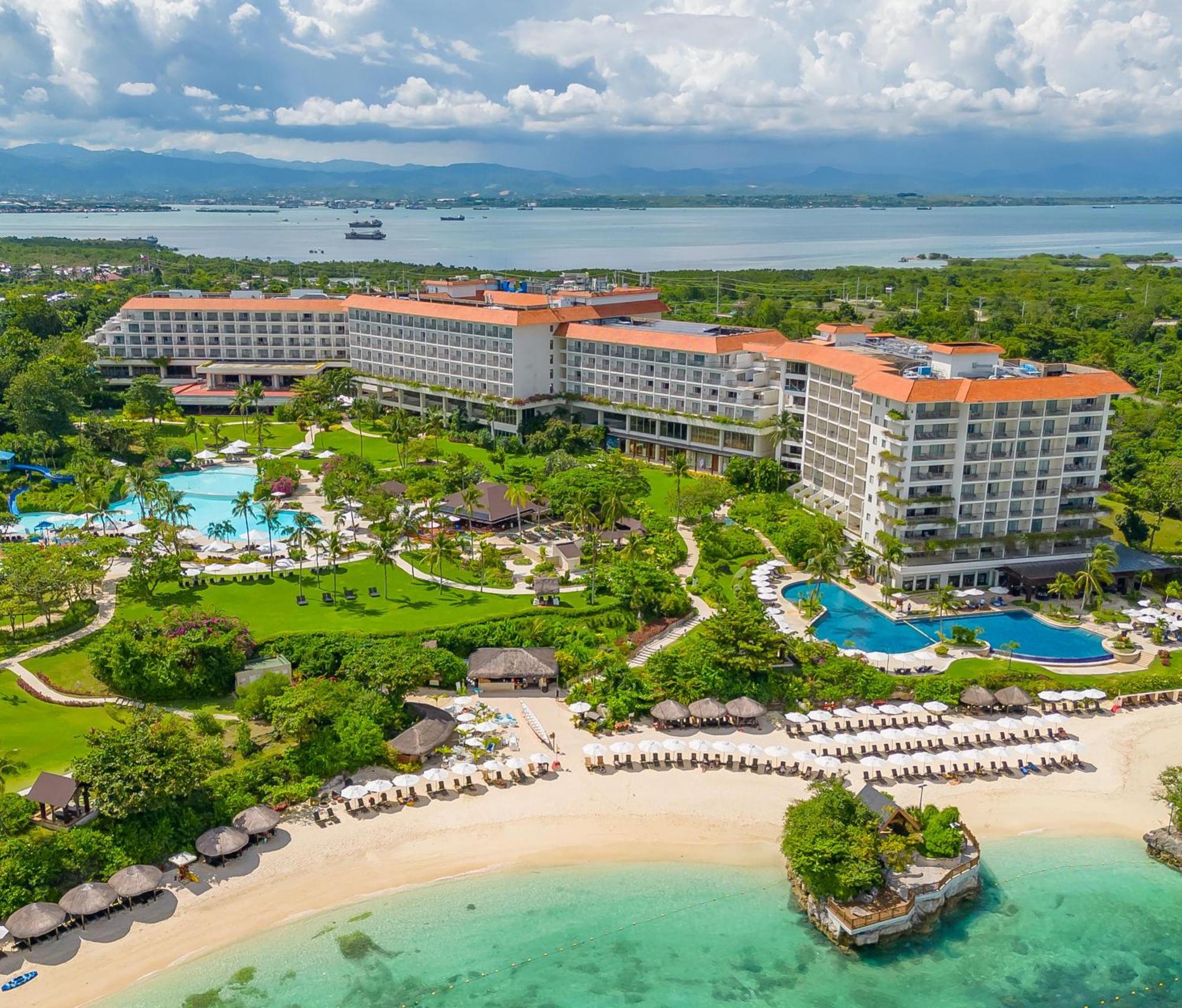 An aerial shot of the stunning Shangri-La's Mactan Resort & Spa in Cebu Island Province.