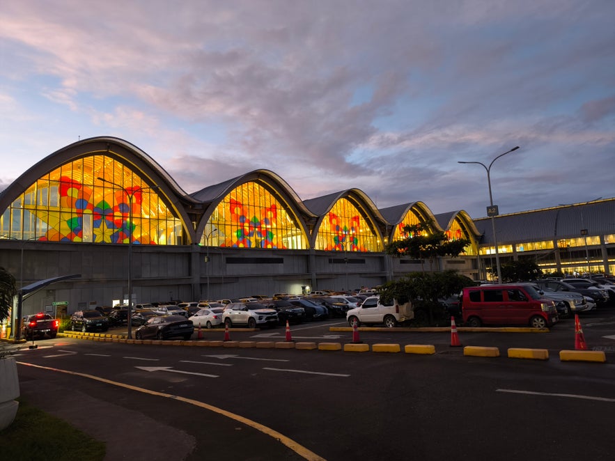 Colorful stained glass-inspired facade of the Mactan-Cebu International Airport. Colorful stained glass-inspired facade of the Mactan-Cebu International Airport.