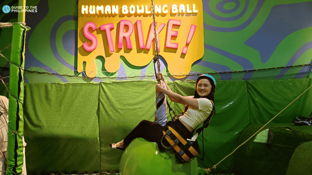 A wrecking ball-type of ride at Gootopia, an interactive mini-theme park..