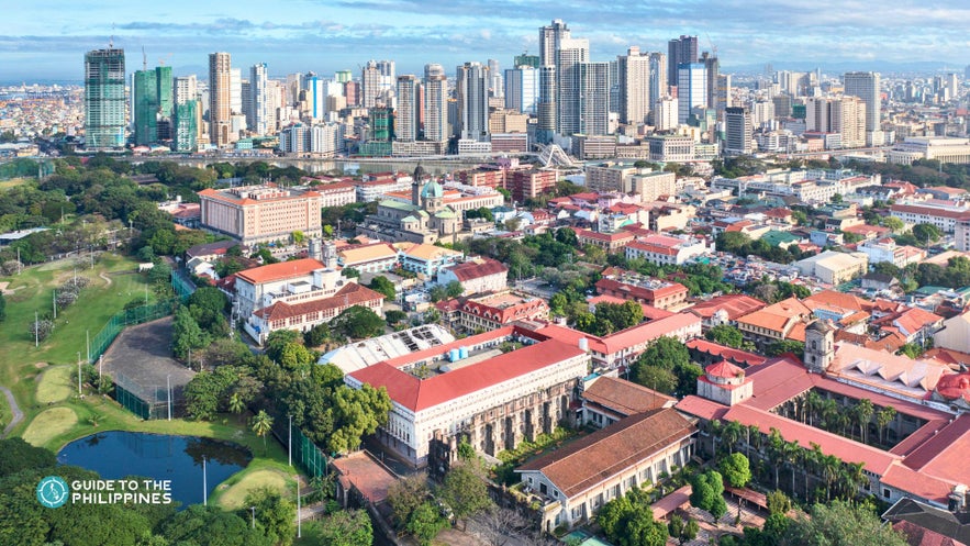 Aerial view of Intramuros Walled City in Manila Philippines Aerial view of Intramuros Walled City in Manila Philippines