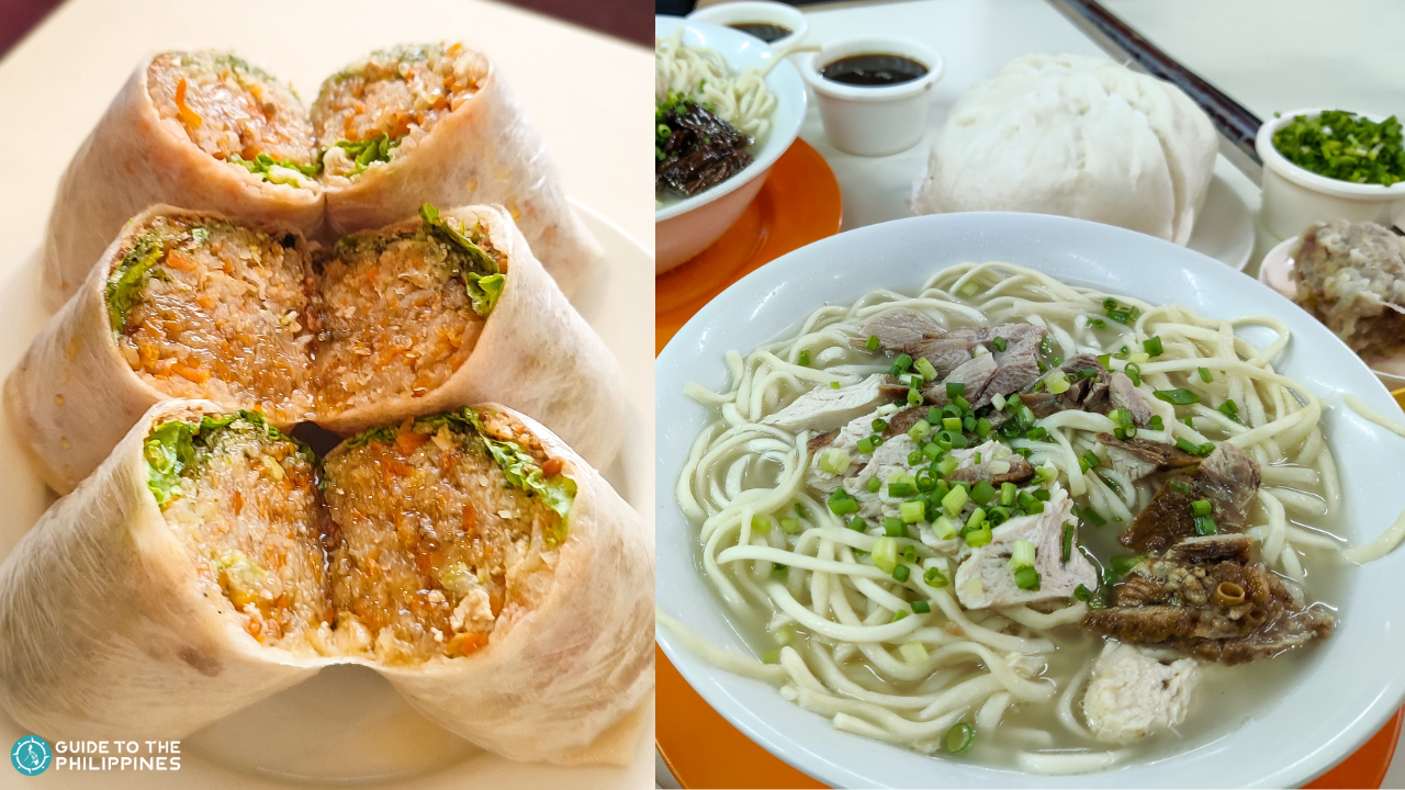 Fresh lumpia and noodle soup in Binondo Chinatown.