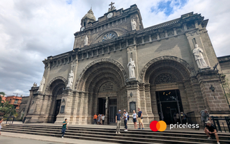 The grand façade of Manila Cathedral, captured during this Intramuros old town walking tour