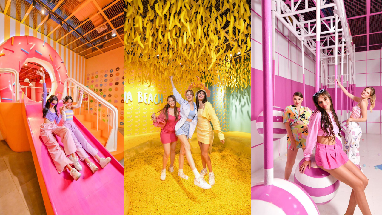 Guests enjoying and posing in the interactive displays at The Dessert Museum.