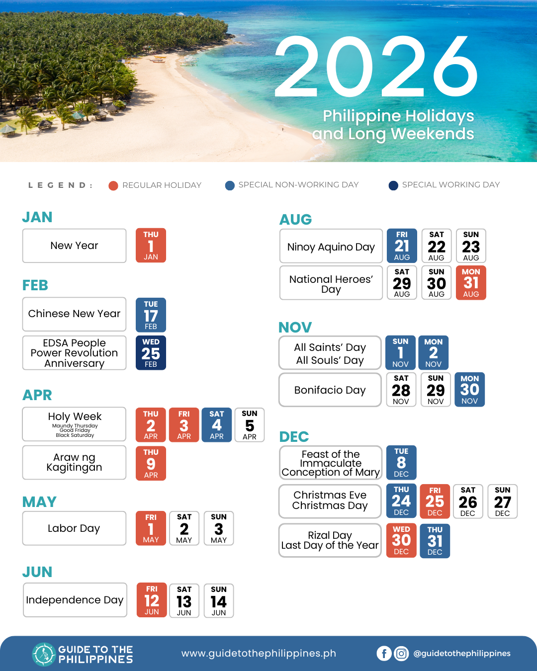 2026 Philippine holidays and long weekends calendar