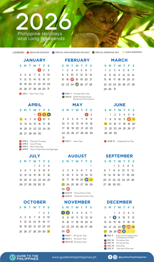 2026 Calendar With Holidays in the Philippines: Holy Week, Long Weekends, Festivals