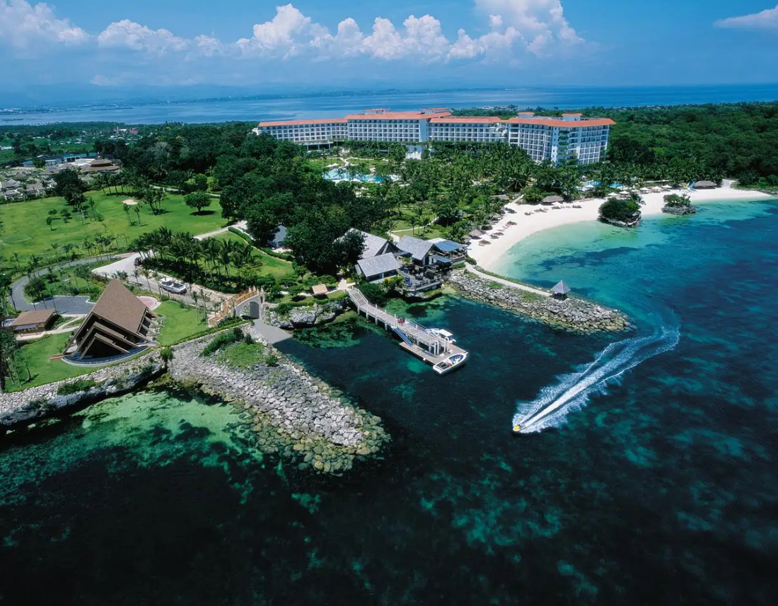 Aerial view of the Shangri-La Mactan, Cebu Province and its stunning beach